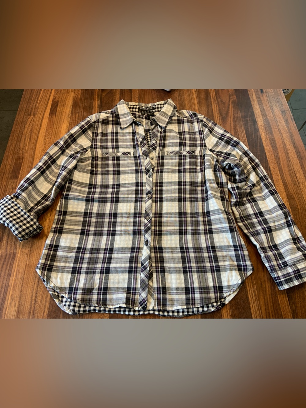 Sandra Ingrish Black and White Plaid Button-Down Shirt